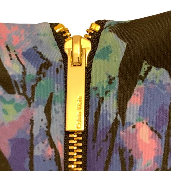 Calvin Klein Womens Dress Sz 10 Scuba Feel Black Blue Purple Sheath Knee Length - Picture 11 of 14